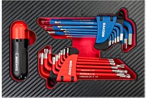 DAKCOS 18-częściowy zestaw kluczy imbusowych Torx z uchwytem dynamometrycznym, zestaw kluczy imbusowych metrycznych 1,5 mm-10 mm, klucze Torx T10-T50, z pudełkiem do przechowywania z pianki EVA