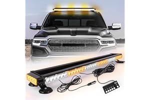 ROUTEKING 95cm 80LED Barre Lumineuse Clignotante Stroboscopique - 12V/24V Gyrophare Magnetique LED pour Véhicule Voiture, Rampe de Gyrophare avec Base magnétique (Ambre/Blanc/Ambre)