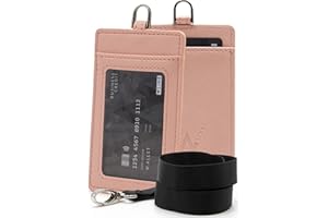 WLine Porta Badge da Collo in Pelle PU Saffiano - Portabadge con Taschino Trasparente Anteriore (Rosa Saffiano Verticale)