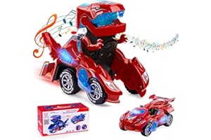 Ltteaoy Auto Giocattolo di Trasforma Dinosauro, Giocattoli Transformer Car LED con Luci e Musica, Transformable Giochi Robot Dinosauro Auto Giocattolo, Regalo per Bambini Bambina 5 ai 10 Anni (Rosso)