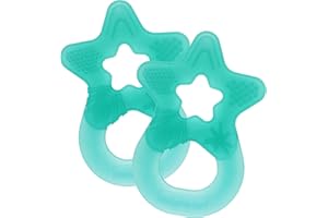 Dentistar Star Teether Pack of 2, Teething Baby Toy for Infants Aged 3+ Months, Soft Silicone Baby Teething Ring for Tooth and Gum Pain Relief, Made in Germany - Turquoise Green