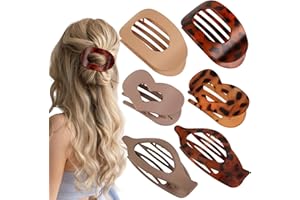K KEIBY CITOM 6pcs Flat Hair Clips for Women 3 Styles Ergonomic Curved Hair Claw Clips for Thick Thin Curly Hairs, Strong Hold No Slip Matte Claw Clips for All Hair Textures (Matte Flat Leopard)