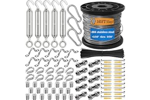 BRISBONN 50M x 2mm 304 Stainless Steel Wire Rope Kit with M5 Turnbuckle Tensioner - Heavy-Duty Garden Cable for Climbing Plants, Catenary Wire, String Lights Hanging & Outdoor DIY Projects