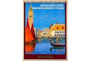 ABLERTRADE Plaque en métal 20,3 x 30,5 cm Venise par Train Italie Vintage Art Voyage publicité Poster en métal Décoration murale