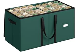 SONGMICS Christmas Decoration Storage Box, 7.6 cm 128 Slots, Stackable Christmas Bauble Storage Box with Lid, Dual Zippers, Adjustable Dividers, Non-Woven Fabric, Forest Green RFB039C01