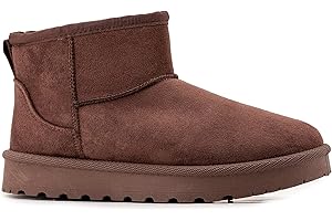 JOMIX Stivaletti Invernali Donna Caldi con Fodera in Pelliccia Sintetica Stivali Bassi Classici Comodi Effetto Camoscio Trocchetti Pelosi alla Caviglia Polacchini Imbottiti Inverno per Città e Guida