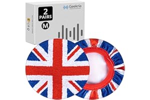 Geekria 2 pary elastycznych materiałowych pokrowców na uszy z mistrzostw świata, zmywalnych i elastycznych, sanitarnych ochraniaczy na nauszniki, nauszniki, pokrowiec na siłownię, do gier (flaga M / Anglii)