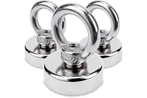 Sensei 3 pezzi Magnete ad anello al neodimio Ø25 x H32 mm, magnete extra forte con struttura in acciaio, capacità di carico 20 kg, magnete con occhiello