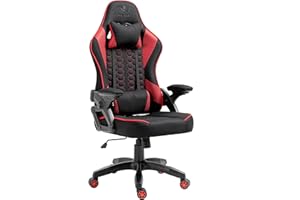 KRAKEN CHAIRS Fotel Gamingowy z Tkaniny - Czarno Czerwony - Regulacja Wysokości i Podłokietników - Poduszka na Zagłówek i Lędźwie - Obrotowy Fotel dla Gracza do Biura i Gier - Ergonomiczny Design