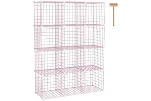 C&AHOME Drahtwürfel-Aufbewahrung, 12 – Würfel-Organizer aus Metall, C-Gitter, modulare Regale, Schrank-Organizer, ideal für Zuhause, Büro, Wohnzimmer, 91 cm L x 32 cm B 122 cm H, Rosa UWCS3012P