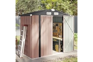 Aoxun Garden Sheds 6x4ft, Metal Shed Bike Tool Shed, Sheds and Outdoor Storage with Lockable Doors & Slooping for Backyard, Patio, Poolside,Brown