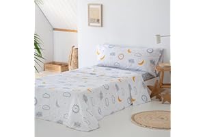 COTTON ARTean Juego de sábanas infantil Diver gris y mostaza 90x190/200 algodón-poliéster 3 piezas: Encimera, 1 Funda DE Almohada, Bajera Ajustable