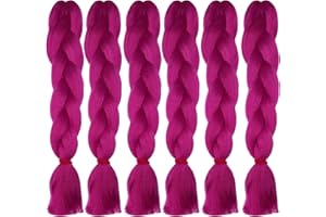 weWelle Extensiones Pelo 100% Kanekalon Jumbo | Fucsia Oscuro - III Pink | Pack 6 uds. 24’’ 60 cm 100 gr. | Cabello Sintético Trenzas Africanas Suave y Duradero.