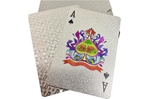 YIMINGOUFEI plastic waterproof playing cards, 54 Pieces Poker game deck, suitable for family parent-child games and birthday parties, outdoor camping (Silver Foil, Silver)