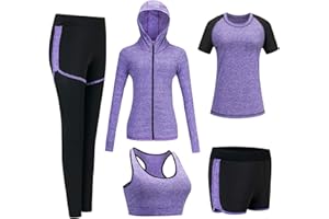 ODWTMRK Tenue de Sport Survêtement Femme Ensembles Sportswear 5 Pièce Costumes de Sport Gym Yoga Athletisme Fitness Jogging Survêtement