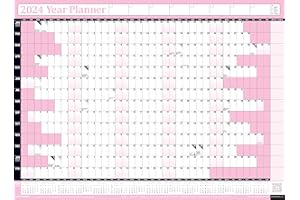 PLANNERHEAD 2024 Year Yearly Annual Office Home Wall Planner Calendar Chart Poster/Includes UK & Ireland Bank Holidays/Unmounted Unlaminated (Large 49cm x 70cm (Rolled) Baby Pink)