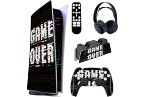 PlayVital Skin Decal Stickers Kompatibel mit ps5 Konsole Digital Edition, Aufkleber Schutzfolie Vinyl-Skin Stickers für ps5 Konsole,Controller,Ladestation,Headset,Medienfernbedienung-Game Over Glitch
