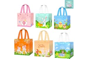 Ostern Geschenktüten, aifulo 6 Stück Ostern Taschen mit Griffen, Non-Woven Ostertüten mit Hasen, Wiederverwendbare Multifunktionale Ostereiersuche-Taschen für Kinder Ostern Party