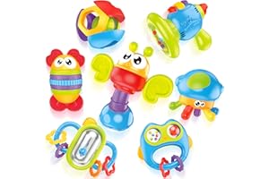 MOONTOY 7 Pezzi Sonaglio Neonato 0-3 3-6 6-9 9-12 Mesi Giochi Neonato Set 0 1 2 3 4 5 6 7 8 9 10 11 12 Mesi Gioco Dentizione Neonati Sensoriali Regalo Bambini