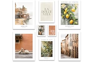 ARTFAVES® Set di poster - LA DOLCE VITA ITALIA - decorazione da parete in più parti Soggiorno e camera da letto - 8 quadri da parete moderni Mediterraneo, Toscana, verde, terracotta - senza cornice