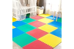 BURAKH Interlocking EVA Foam Floor Mats – 60x60cm Soft Exercise Tiles for Gym, Home, Garage, Yoga, Kids Playroom – Protective, Non-Slip Puzzle Mats for Workouts & Weights (Multicolor, 12 Mats (48sq.ft))