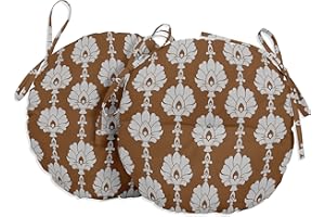 Vargottam Indoor/Outdoor Round Bistro Chair Cushions Block Print 15-Inch Bistro Chair Pads Waterproof Seat Chair Cushion For Home/Office- Set Of 2 (Light Brown)