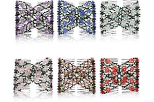 metagio 6 Pcs Crystal Beads Hair Combs, Elegant Elastic Hair Slides Beads Double Women Hair Clip Stretchy Hair Comb Double Clip DIY Hair Styling Tool for Women Ladies Girls Hair Styling