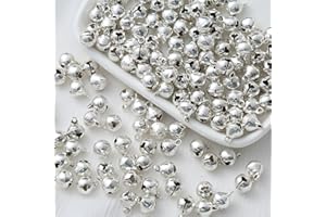 CUIDAKJ 100pcs Navidad Cascabeles,Manualidades, Envoltorio de Navidad, Decoración de Fiestas,Campanas de Navidad, Campanas de Hierro de una Palabra,Minicampanas con Ojales, Adecuadas,Plateado -12 mm