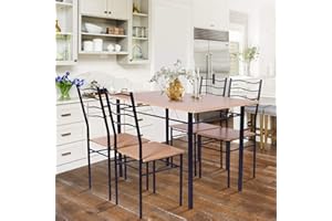 RELAX4LIFE Set Tavolo e 4 Sedie da Pranzo, 5 Pezzi, per 4 Persone, Tavolo Rettangolare da Cucina, 4 Sedie con Schienali，Per Bar, Cucina, Soggiorno (Modello 6-NERO)