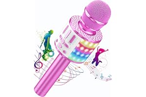 MICQUTR Micros sans Fil Karaoké, Microphone Karaoke Bluetooth avec Lumière Scène, Portable Haut-Parleur pour Enfants/Adultes Fête Chanter Disco KTV Clubs Noël Anniversaire Soiree Idée Cadeau Fille Garcon