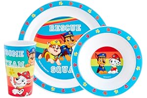 PAW Patrol Kids Tableware Set – 3 Piece Reusable PP Plate, Bowl & Cup Set for Children – Skye, Chase, Marshall, Rubble Tumbler & Dinnerware Set for Mealtimes – for 36+ Months & Up