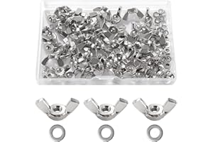 Lyeteung 50 Piezas M3 Tuerca de Mariposa, Tuecas de Mariposa de Alas de Acero Inoxidable, Tuercas de Mariposa Métricas, con 50 Pieza Arandelas Planas, para Herramientas de Bricolaje