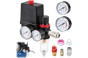 techextra tryckbrytare kompressor 240 V med tryckregulator, 1/4 tums anslutning, vattenseparator, 2 manometrar, säkerhetsvent