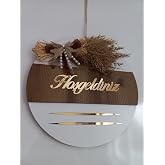 Hoşgeldiniz Yazılı Aynalı Pleksi Ahşap Kapı S&uuml;s&uuml; (BeyazKahve)