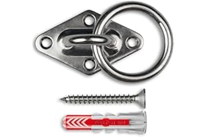 ‎INTENSIC SPORTS Edelstahl Halterung mit Edelstahl-Schrauben und Dübel - rostfrei - Augplatte mit Ring-Öse - für Sling-Trainer, Sonnensegel / Wand-Befestigung, Decken-Befestigung, Wand-Haken, Decken-Haken