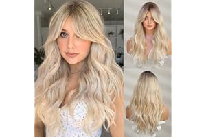 Esmee Long Wavy Ombre Blonde Wigs for Women Natuaral Synthetic Hair Heat Resistant Wig for Daily Party Cosplay Use