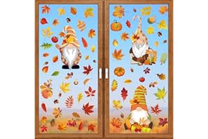 Aonveki 9 Blätter Fensterbilder Herbst Selbstklebend, Thanksgiving Herbstdeko Fenster Aufkleber Ohne Kleber, Ahornblätter Kleintiere Fensterdeko Herbst für Kinderzimmer Haus Cafe