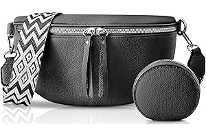 PASUDA Damska torba na ramię, skórzana torba na brzuch, torba crossbody z szerokim paskiem na ramię, torebka na pasku, mała stylowa, czarny, jeden rozmiar