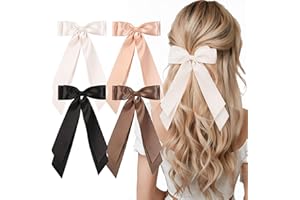 ZUFIO 2PCS Silky Satin Hair Bows Clip Hair Ribbon Ponytail Holder Accessories Slides Metal Clips Bow for Women Girls Toddlers Teens Kids (Cream/Pink/Black/Brown, 4Pack)