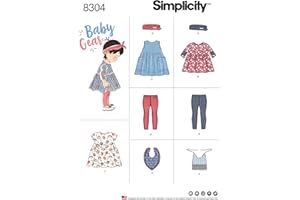 Simplicity Pattern 8304 A (XXS-XS-S-M-L) -Patrones de Costura para Ropa de bebé, Leggings, Parte Superior, Vestido, Baberos y Diadema, Papel, Blanco, 22.00 x 15.00 x 1.00 cm