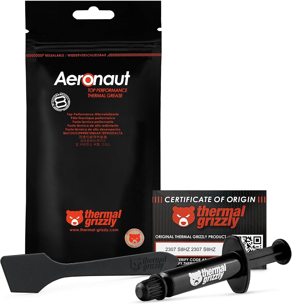 Thermal Grizzly - Aeronaut - Yüksek Kaliteli Termal Macun - Tüm CPU ve Grafik Kartı Soğutucuları İçin Soğutma ve Sessiz Soğutucu Bağlantısı (1 gram)