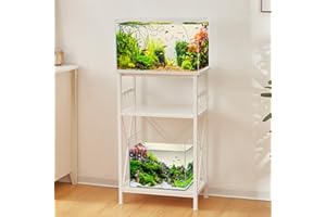 LAQUAL 10 Gallon Fish Tank Stand with 3-Tier Storage Shelve, Double Aquarium Stand for 10 & 5 Gallon Fish Tank, Heavy Metal Stand with Stable Structure, Adjustable Table Feet & Anti-tilt Device-White