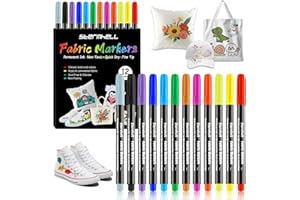 Sternhell 12Farben Textilfarbe Textilmarker Waschmaschinenfest Textilstifte Waschfest Stoffmalstifte, Textilmalstifte Stofffarbe, für T-shirt, Stoffbeutel, Segeltuchschuhe, Einkaufstasche, hellen Stof