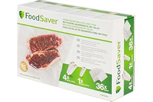 FoodSaver Reusable Vacuum Bags | For FoodSaver Food Vacuum Appliances | BPA Free | 4 x Vacuum Bag Rolls (28 cm x 5.5 m) | 1 x Vacuum Bag Roll (20 cm x 6.7 m) | 36 x Vacuum Bags (950 ml)