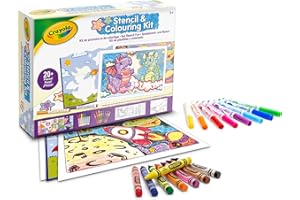 CRAYOLA - Kit de Pochoirs et de Coloriage, Activité Créative pour les Enfants avec des Feutres et des Crayons de Cire, pour les 5 ans et plus, 04-2952