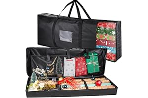 XREE Bolsa de Almacenamiento de Papel de Regalo, 82 x 35 x 14 cm Organizador para Papel de Regalo Tela Oxford 600D con 3 Compartimentos para Cintas Lazos Calendario de Adviento Papel Navideño