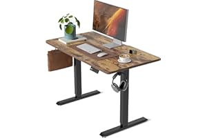 FEZIBO Electric Standing Desk 100 X 60 cm Heigh Adjustable Standing desk, Ergonomic Home Office Desk for sit stand Table with Splice Board & Rustic Wood Grain Surface