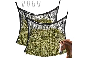 2 st heunnät för hästar: 60 x 90 cm bondgårdsnät, heunnät, hästhönnät med 4 karbinhakar, fodernät för 8 kg hö, hödaska, heusa