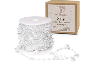 WeddingTree 22m Perlengirlande weiss Axinit - Perlenband für Hochzeits- und Partydeko Geburtstag Taufe Weihnachten - Tischdeko Hochzeit - Perlendraht mit Perlen - Kristall Kette Deko