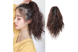 MEIRIYFA Short Wavy Ponytail Extension for Women, Claw Ponytail Extension Clip in Hair Extensions Ponytail for Daily Party Use (Dark Brown)
